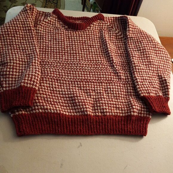 Handmade Knit Red/White Sweater - Picture 1 of 4